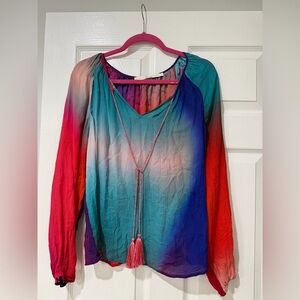 Marie Oliver  Multicolor Ombre Long-Sleeve Tunic with Tassel Detail 100% silk M